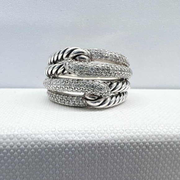 David Yurman Sterling Silver Double Loop Labyrinth Diamond Ring